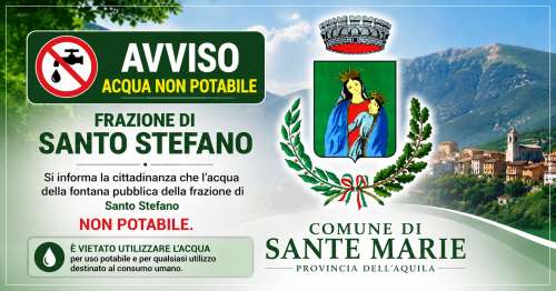 Divieto di utilizzo dell\'acqua della fontana pubblica della frazione di Santo Stefano per il consumo umano